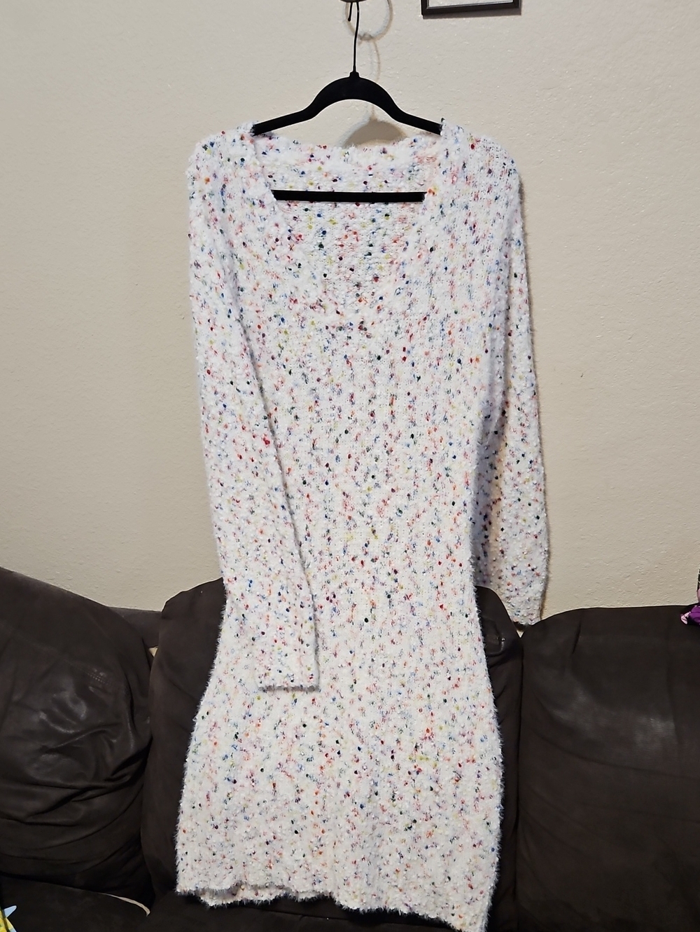 SHEIN White Multicolor Speckled Long Sleeve Knit Dress. SUPER SOFT